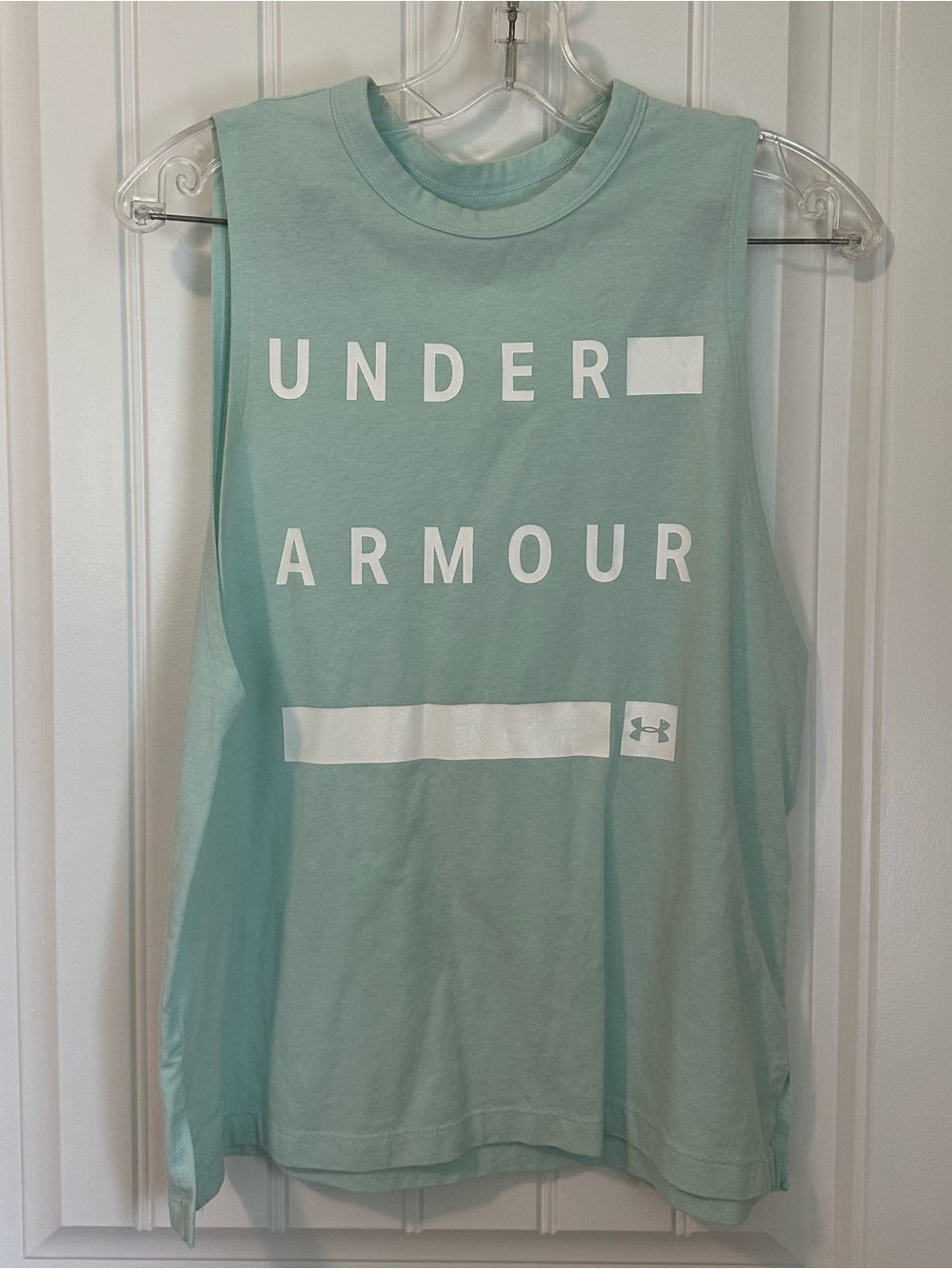 Under Armour Mint Green Muscle Tank with White Logo Women’s Small Loose Fit